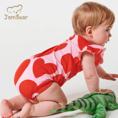Jambear Printed Ruffled Bodysuit for Infant Linen Ruffled Baby Jumpsuit Knit Infant Romper Pure Linen Baby Clothes Baby Onesie
