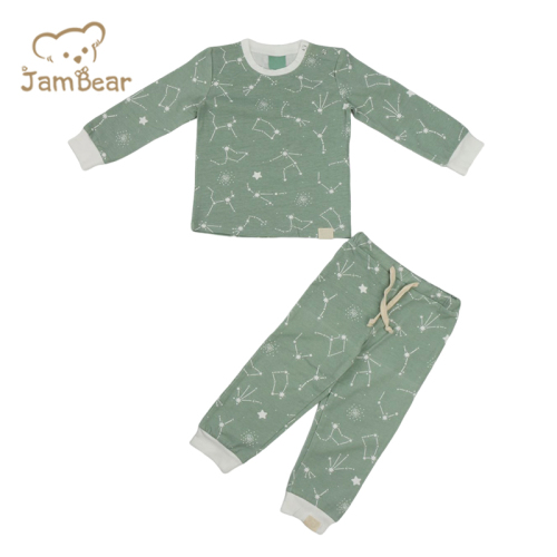 Sustainable baby pyjamas set kids sleepwear 95% organic cotton 5% spandex jersey 200gsm 2 piece pajama silk screen printing