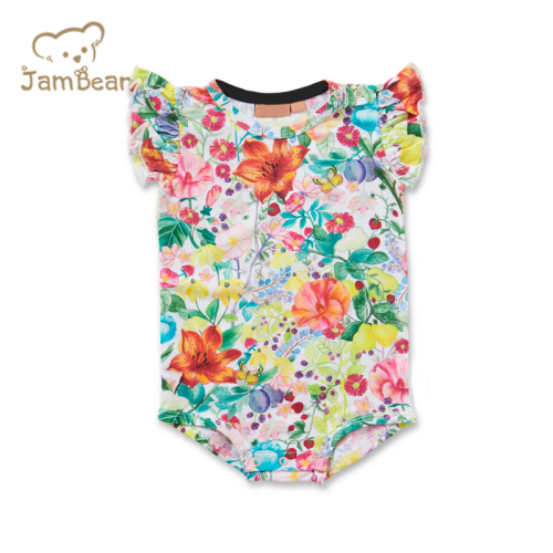 Jambear Printed Ruffled Bodysuit for Infant Linen Ruffled Baby Jumpsuit Knit Infant Romper Pure Linen Baby Clothes Baby Onesie