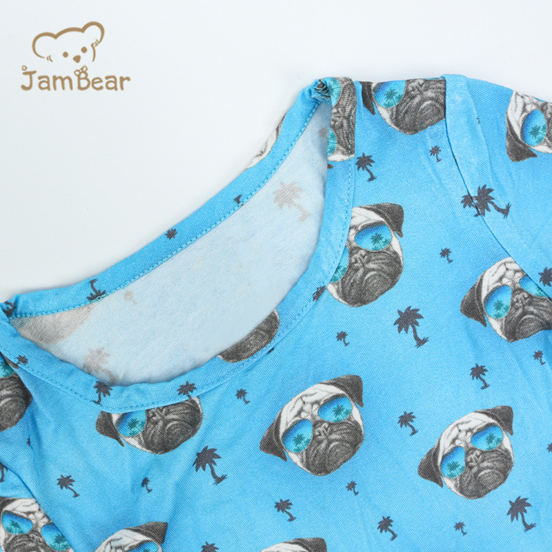 Bamboo pajamas for kids short sleeve kids pajamas baby rompers 95% bamboo 5% spandex jersey 200gsm printed pajamas for toddler digital printing