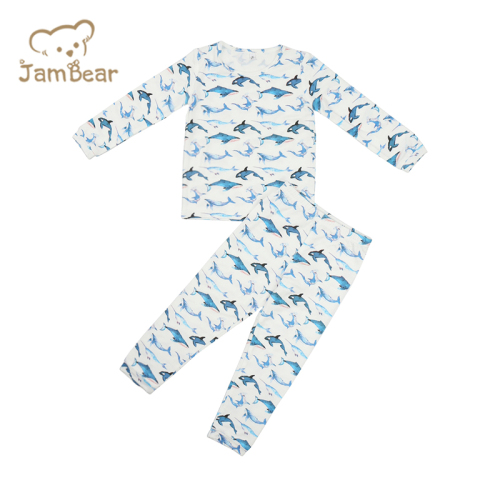 Long sleeve baby pyjamas bamboo kid pajamas 95% bamboo 5% spandex jersey 200gsm organic print bamboo pajamas baby silk screen printing