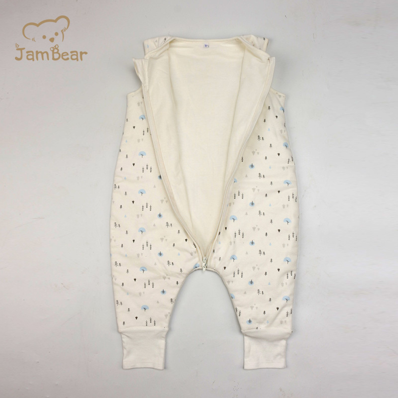 Jambear GOTS 100% Organic cotton interlock 190gsm baby sleeping bag baby sleeping bag with slit legging cotton filling toddler sleeping bag with feet