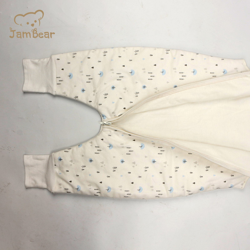 Jambear GOTS 100% Organic cotton interlock 190gsm baby sleeping bag baby sleeping bag with slit legging cotton filling toddler sleeping bag with feet
