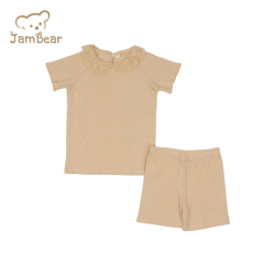 Summer organic ribbed baby pajamas sustainable baby Loungewear 95% orgnaic cotton 5% spandex 2x2 rib 210gdm children pyjamas