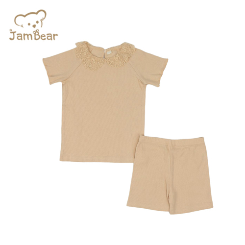 Summer organic ribbed baby pajamas sustainable baby Loungewear 95% orgnaic cotton 5% spandex 2x2 rib 210gdm children pyjamas