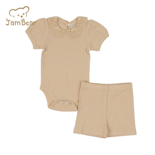 organic ribbed baby pajamas sustainable baby pajamas romper 95% organic cotton 5% spandex 2x2 rib 210gsm baby romper and shorts