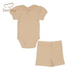 organic ribbed baby pajamas sustainable baby pajamas romper 95% organic cotton 5% spandex 2x2 rib 210gsm baby romper and shorts