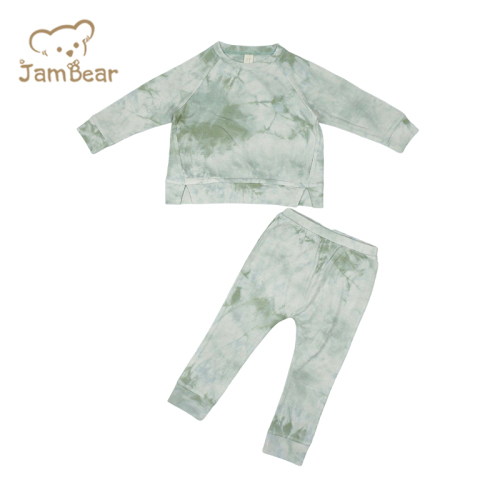 Organic bamboo kid pajamas sustainable baby pyjamas eco friendly 95% bamboo 5% spandex waffle 230gsm tie dye
