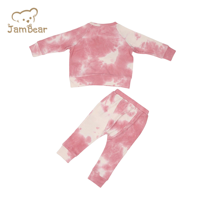 Sustainable baby pajamas long sleeve organic pajamas bamboo children 95% bamboo 5% spandex waffle 230gsm tie dye eco friendly