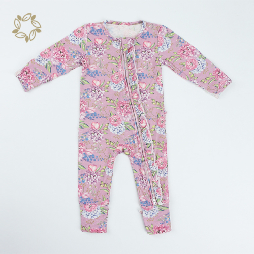 Baby ruffle zip romper organic cotton newbron ruffles sleepsuit ruffled baby romper footies