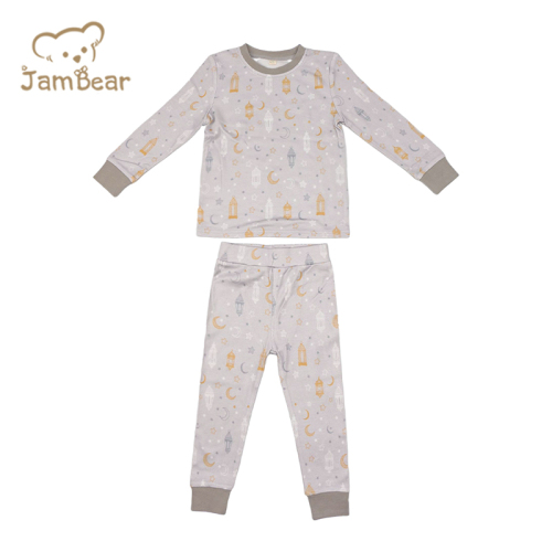 Orgnaic bamboo pajamas for kids long sleeve custom bamboo baby pajamas 70% bamboo 30% organic cotton interlock 220gsm digital printing
