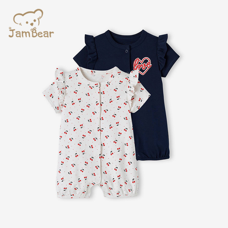 100% Organic cotton short sleeve baby romper sustainable summer baby onesie eco friendly baby girls' rompers