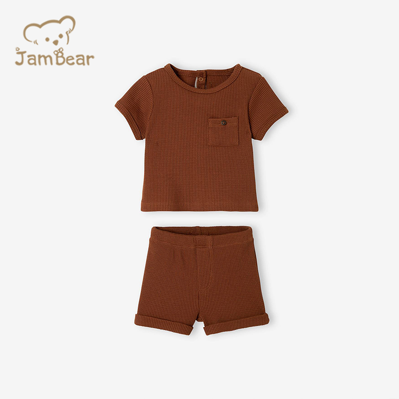 Summer short pyjamas for baby boys in honeycomb fabric 100% organic cotton toddler sleepsuit sustainable toddler pyjamas