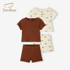 Summer short pyjamas for baby boys in honeycomb fabric 100% organic cotton toddler sleepsuit sustainable toddler pyjamas