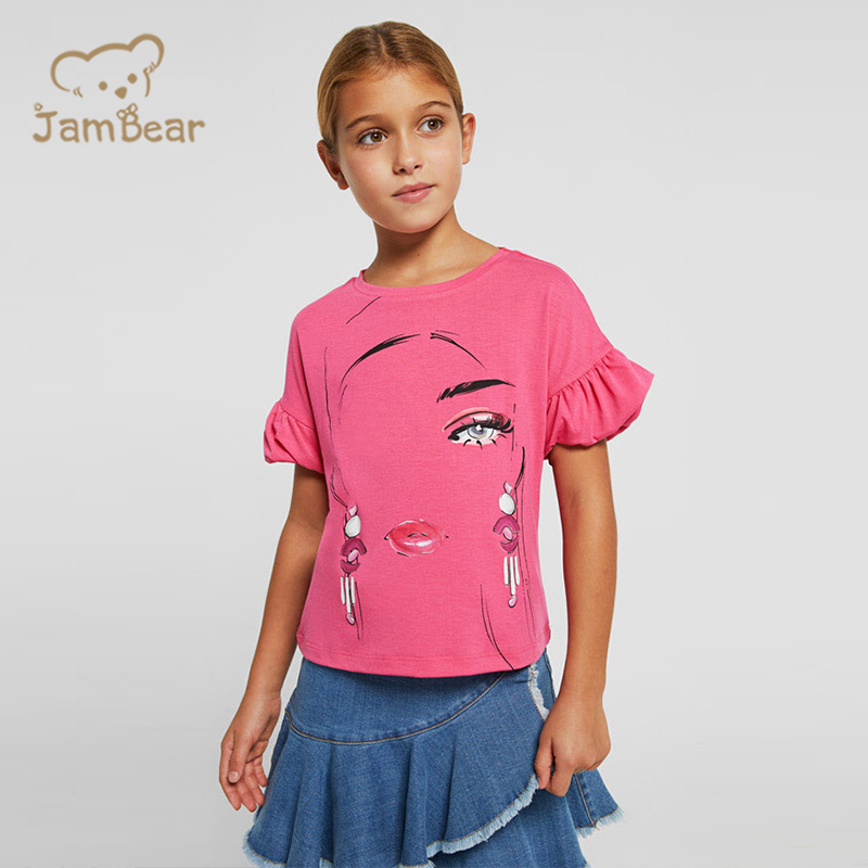 Organic bamboo short puffed sleeve t-shirt girl summer kids girl t shirt sustainable children tshirt eco friendly