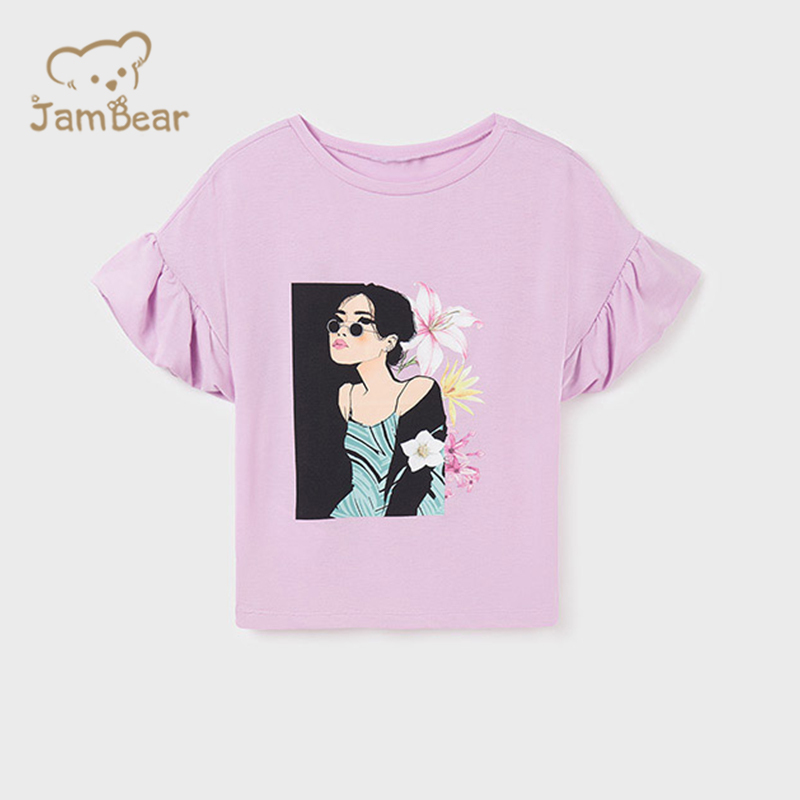 Organic bamboo short puffed sleeve t-shirt girl summer kids girl t shirt sustainable children tshirt eco friendly