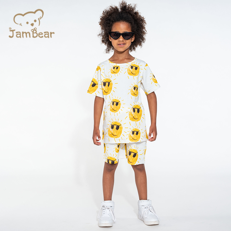 Sustainable kids t shirt and shorts set summer organic cotton jersey children set eco friendly kids shorts set boys