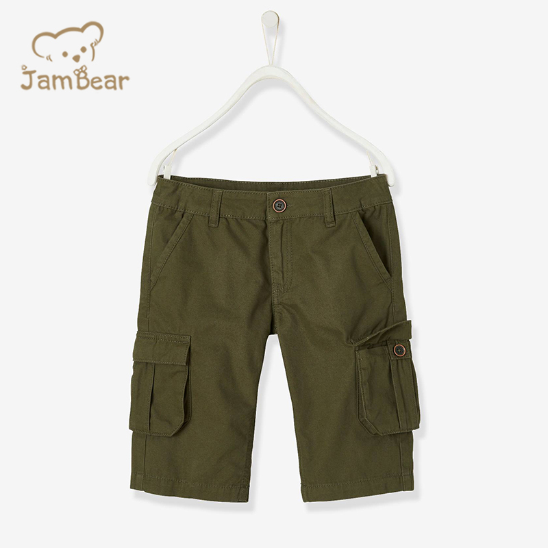 100% Organic cotton kids cargo shorts eco friendly boys shorts sustainable cargo-style bermuda shorts for boys