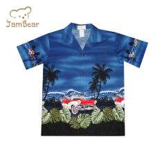 100% Organic cotton hawaiian shirt kids short sleeve children resort shirt sustainable kids poolside shirt