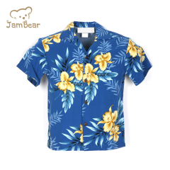 100% Organic cotton hawaiian shirt kids short sleeve children resort shirt sustainable kids poolside shirt