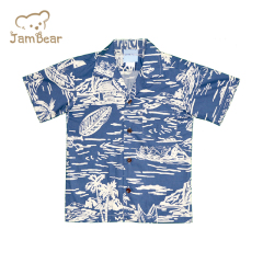 Summer children hawaiian shirt 100% organic cotton kids poolside shirt sustainable kids shirt printing short sleeve eco friendly
