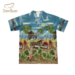 100% Organic cotton hawaiian shirt kids short sleeve children resort shirt sustainable kids poolside shirt