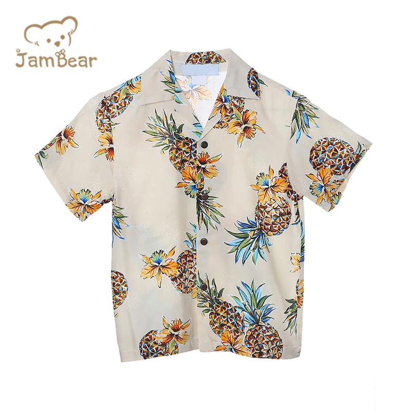Summer children hawaiian shirt 100% organic cotton kids poolside shirt sustainable kids shirt printing short sleeve eco friendly