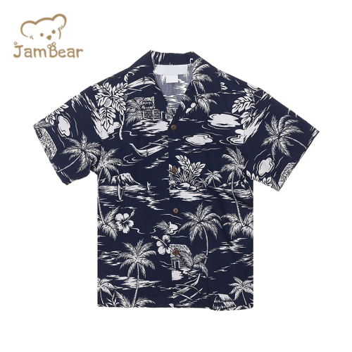 Summer children hawaiian shirt 100% organic cotton kids poolside shirt sustainable kids shirt printing short sleeve eco friendly