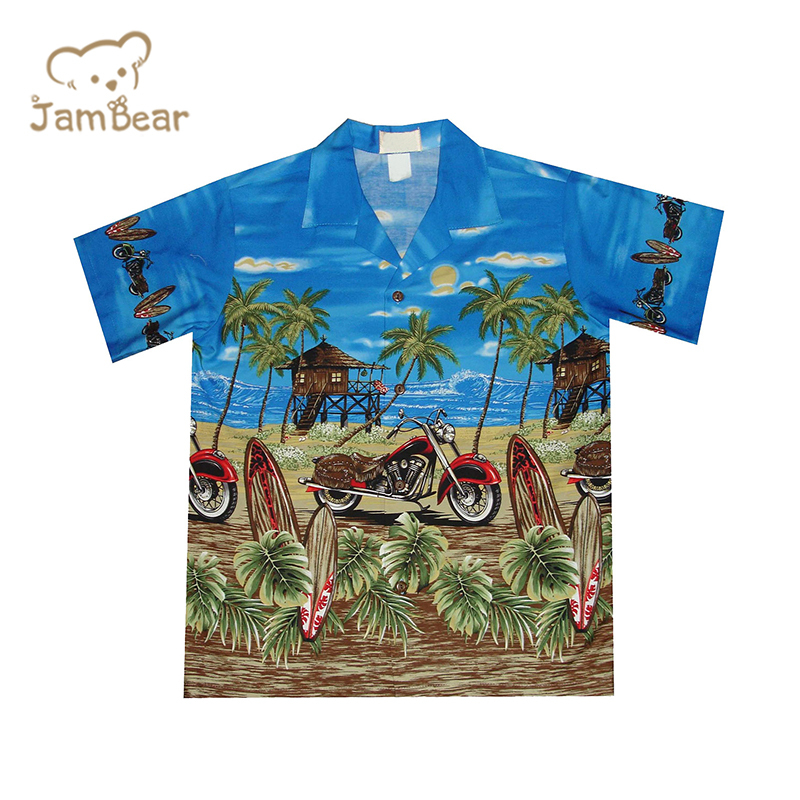 100% Organic cotton hawaiian shirt kids short sleeve children resort shirt sustainable kids poolside shirt