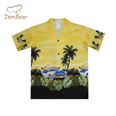 100% Organic cotton hawaiian shirt kids short sleeve children resort shirt sustainable kids poolside shirt