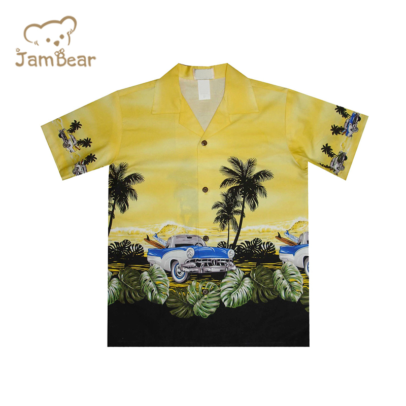 100% Organic cotton hawaiian shirt kids short sleeve children resort shirt sustainable kids poolside shirt
