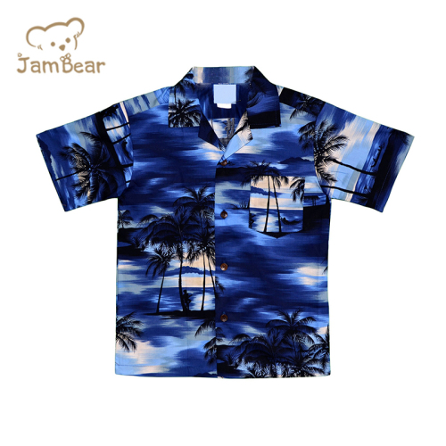 100% Organic cotton hawaiian shirt kids short sleeve children resort shirt sustainable kids poolside shirt