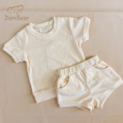 100% Organic cotton toddler terry cloth top and shorts eco friendly toddler towelling t shirt and shorts sustainable
