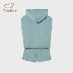 Organic bamboo kids girl tracksuit eco friendly sleeveless hoodie and shorts sustainable kids shorts set