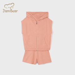 Organic bamboo kids girl tracksuit eco friendly sleeveless hoodie and shorts sustainable kids shorts set