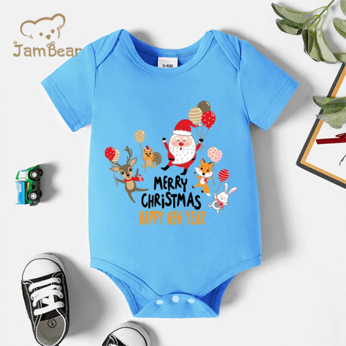 Organic cotton Christmas baby bodysuit eco friendly Christmas baby onesie sustainable baby short sleeve bodysuit