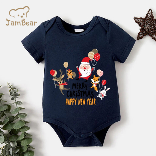Sustainable christmas baby onesie short sleeve christmas baby bodysuit organic cotton eco friendly wholesale baby romper