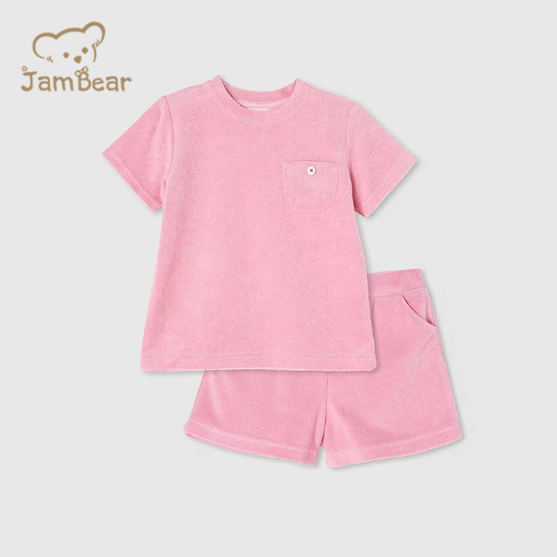 100% Organic cotton terry towelling Set short sleeve toddler terry cloth short set sustainable towel cloth shorts set eco friendly