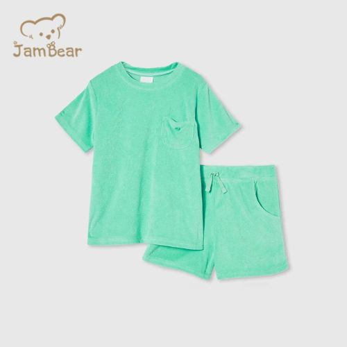 100% Organic cotton terry towelling Set short sleeve toddler terry cloth short set sustainable towel cloth shorts set eco friendly