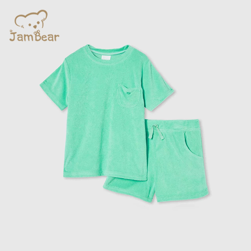 100% Organic cotton terry towelling Set short sleeve toddler terry cloth short set sustainable towel cloth shorts set eco friendly