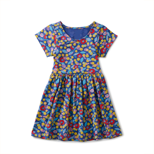 Short Sleeve Twirl Dress 100% cotton knit dresses Girls' loose skirt with short sleeves organic baby clothes