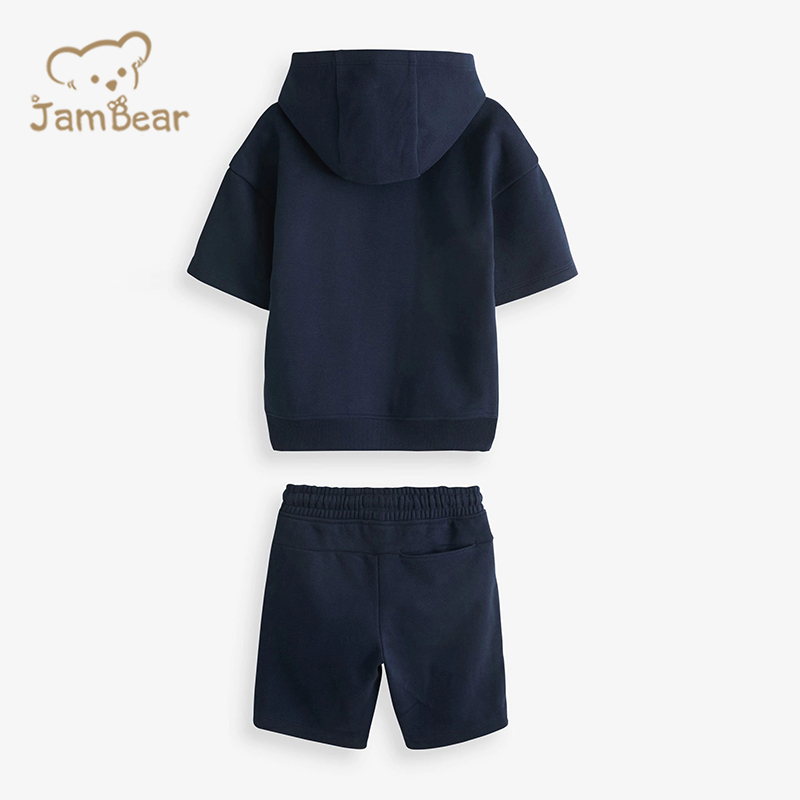 Organic bamboo kids tracksuits sustainable kids shorts set eco friendly kids hoodie and shorts short sleeve