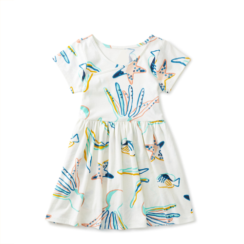 100% cotton knit dresses organic baby clothes Short Sleeve Twirl Dresses Organic cotton baby summer dress