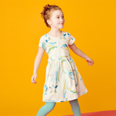 100% cotton knit dresses organic baby clothes Short Sleeve Twirl Dresses Organic cotton baby summer dress