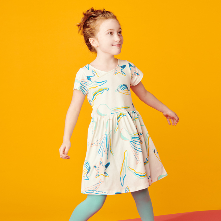 100% cotton knit dresses organic baby clothes Short Sleeve Twirl Dresses Organic cotton baby summer dress