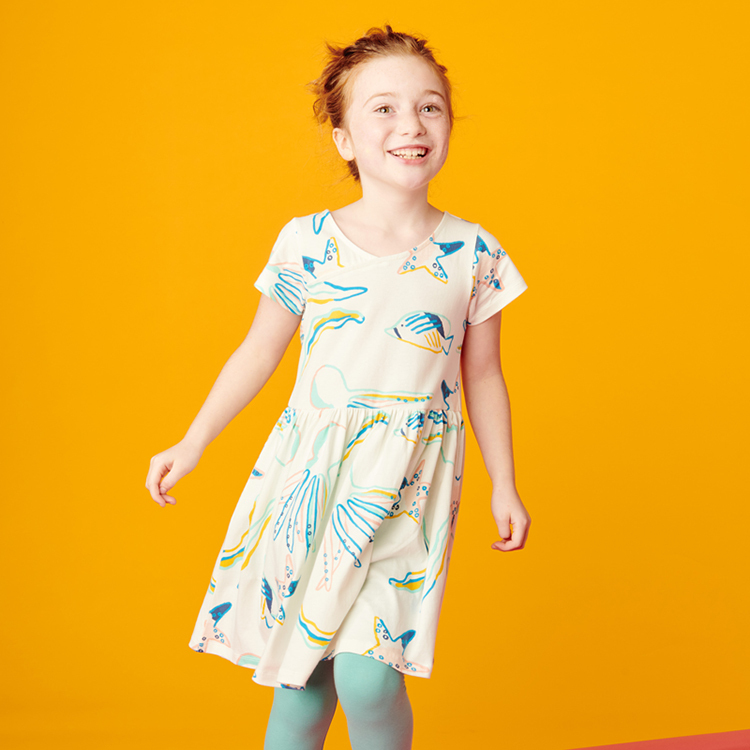 100% cotton knit dresses organic baby clothes Short Sleeve Twirl Dresses Organic cotton baby summer dress