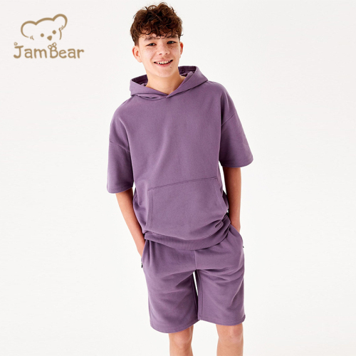 100% Organic cotton kids hoodie and shorts eco friendly boys sweatsuits sustainable boys clothing set