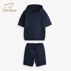 Organic bamboo kids tracksuits sustainable kids shorts set eco friendly kids hoodie and shorts short sleeve