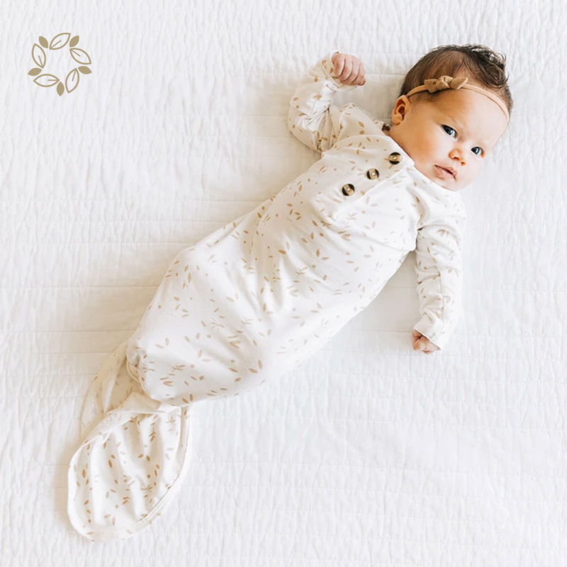 100% Organic cotton baby sleeping gown sustainable baby knotted gown eco friendly newborn knotted gown