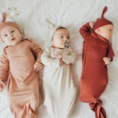 100% Organic cotton baby sleeping gown sustainable baby knotted gown eco friendly newborn knotted gown